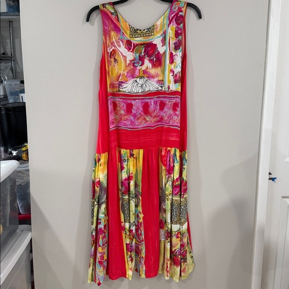 Vintage made in USA art to wear lightweight abstract vibrant flowy dress - Picture 3 of 5